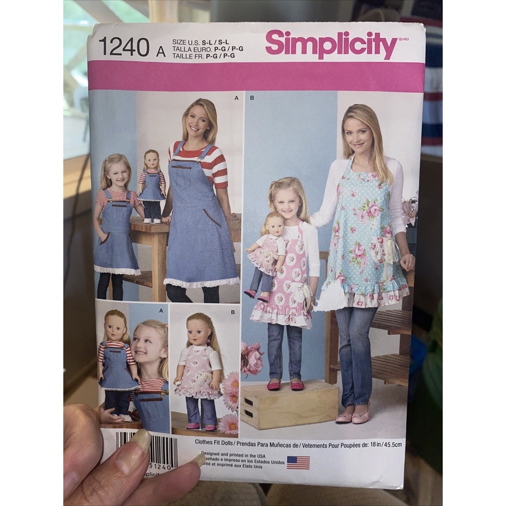 Simplicity 1240 Cottage Core Apron Sewing Pattern Adult Child 18" Doll S-L